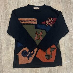 Women's Black and Multicolor Sweater